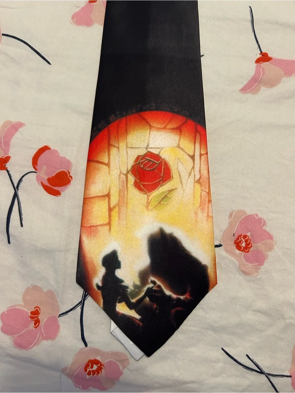 Black Men's Novelty Tie with Storybook Rose Scene